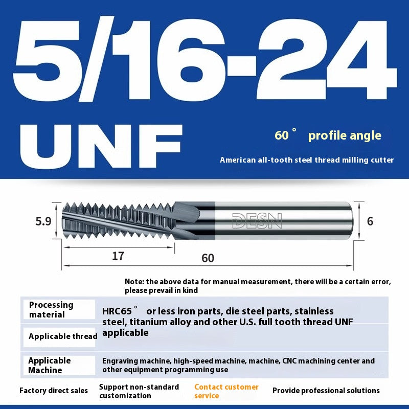1115-65° high hard tungsten carbide thread milling cutter Long tooth full tooth alloy American thread milling cutter UNC UNF aluminum stainless steel Shandong Denso Pricision Tools Co.,Ltd.